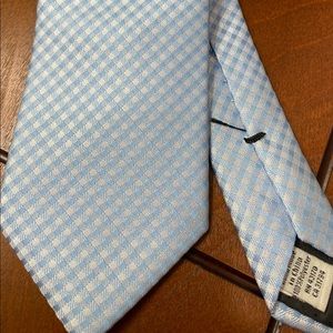 Blue and White 100% Polyester Gingham-Patterned Tie